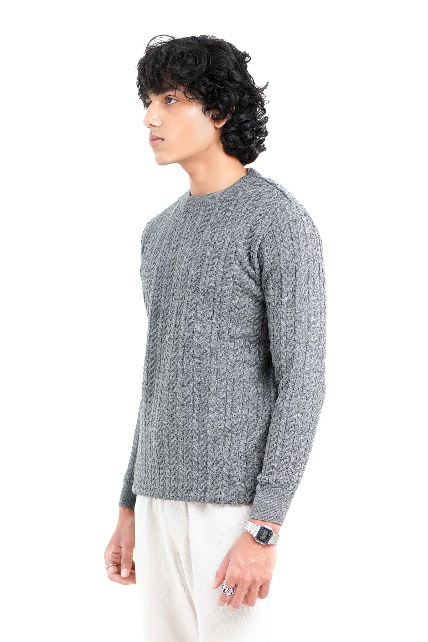 Cable Knit Sweater in Grey