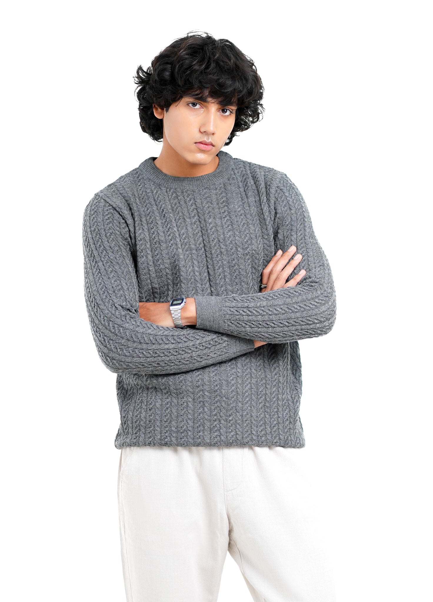 Cable Knit Sweater in Grey