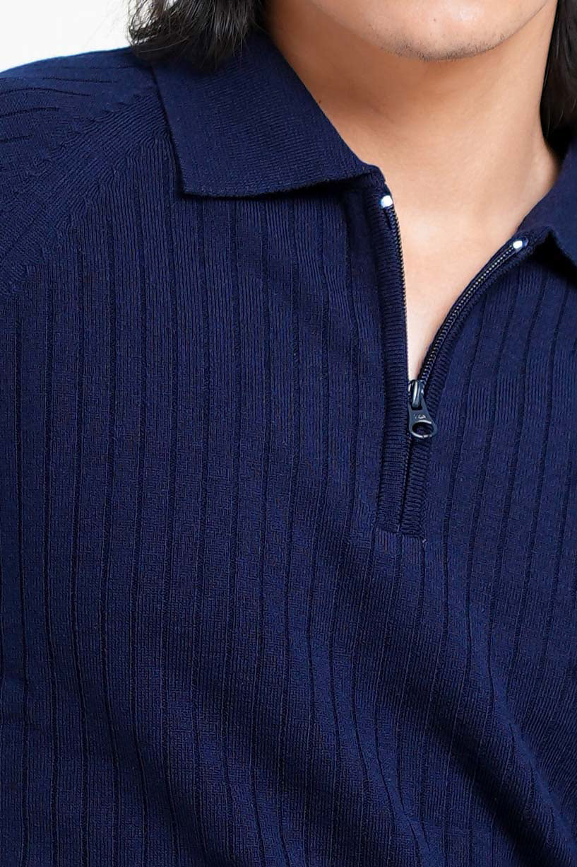 Core Zip Polo in Rhino Blue