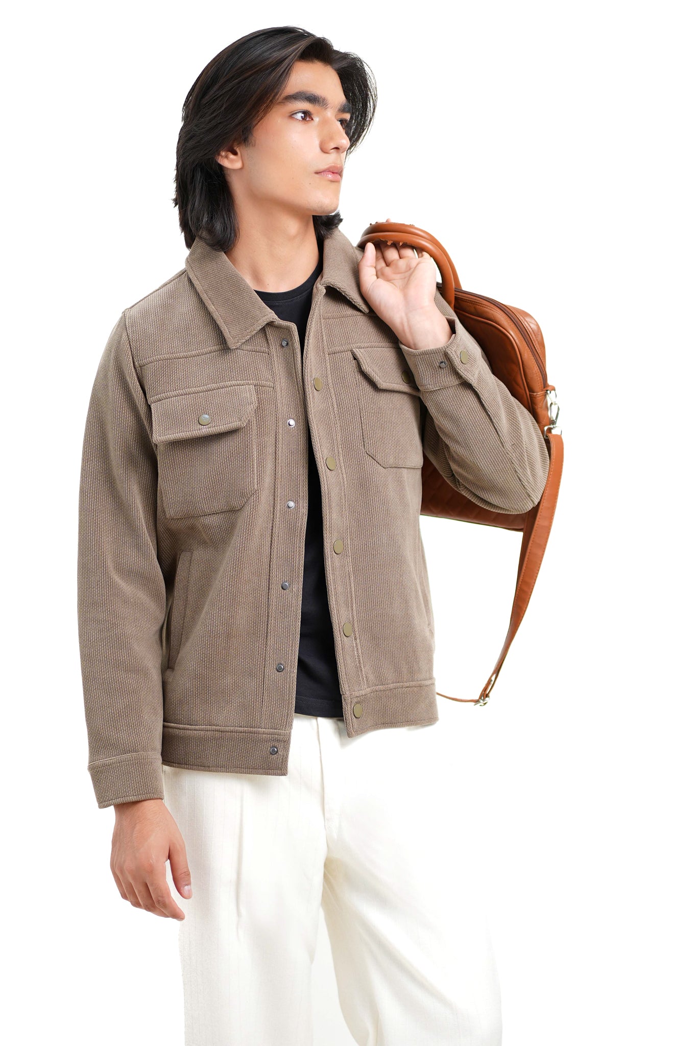 Regular Fit Shacket in Coffee Brown