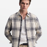 Cream Navy Plaid Flannel Overshirt