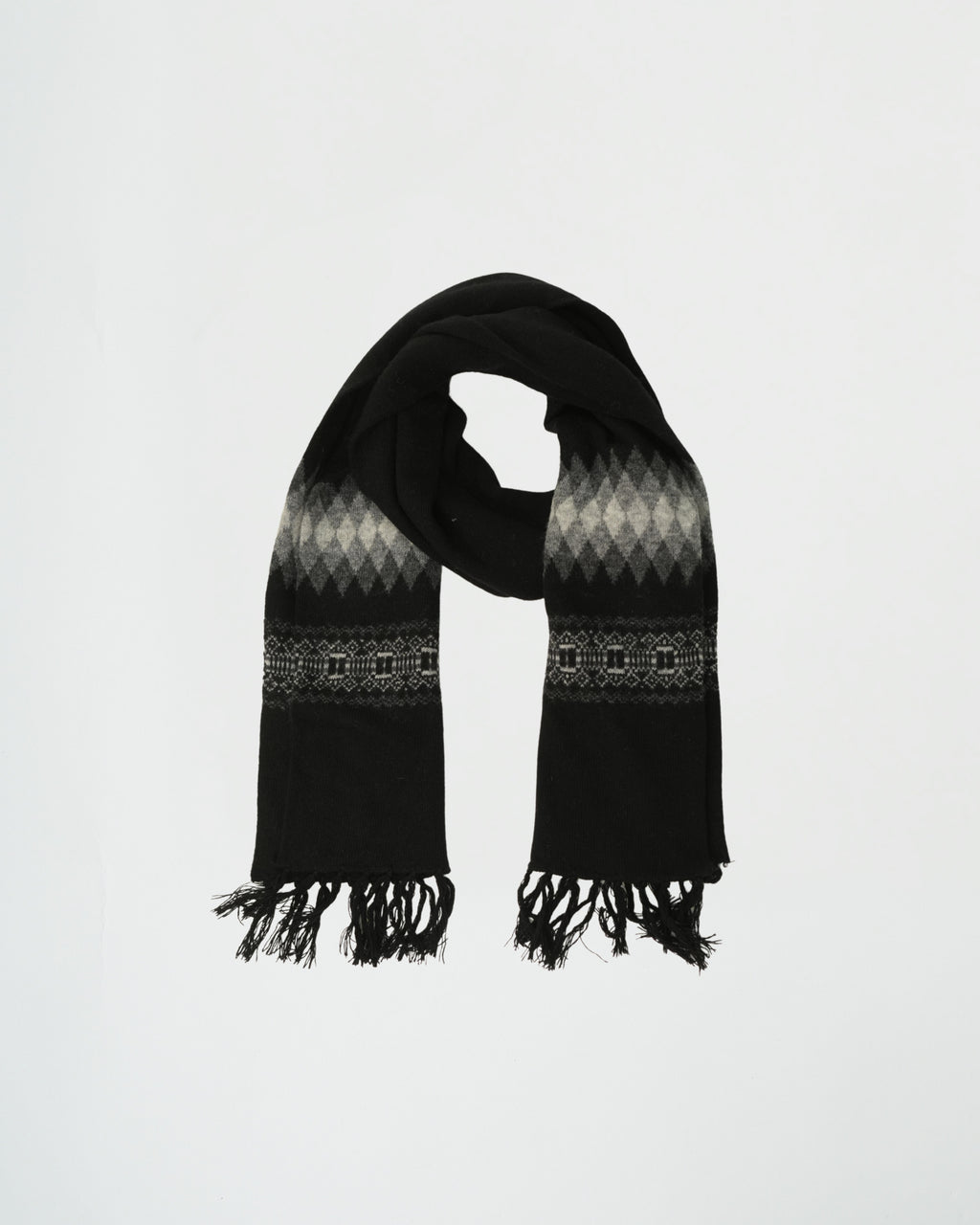 Black scarf with geometric pattern on a white background