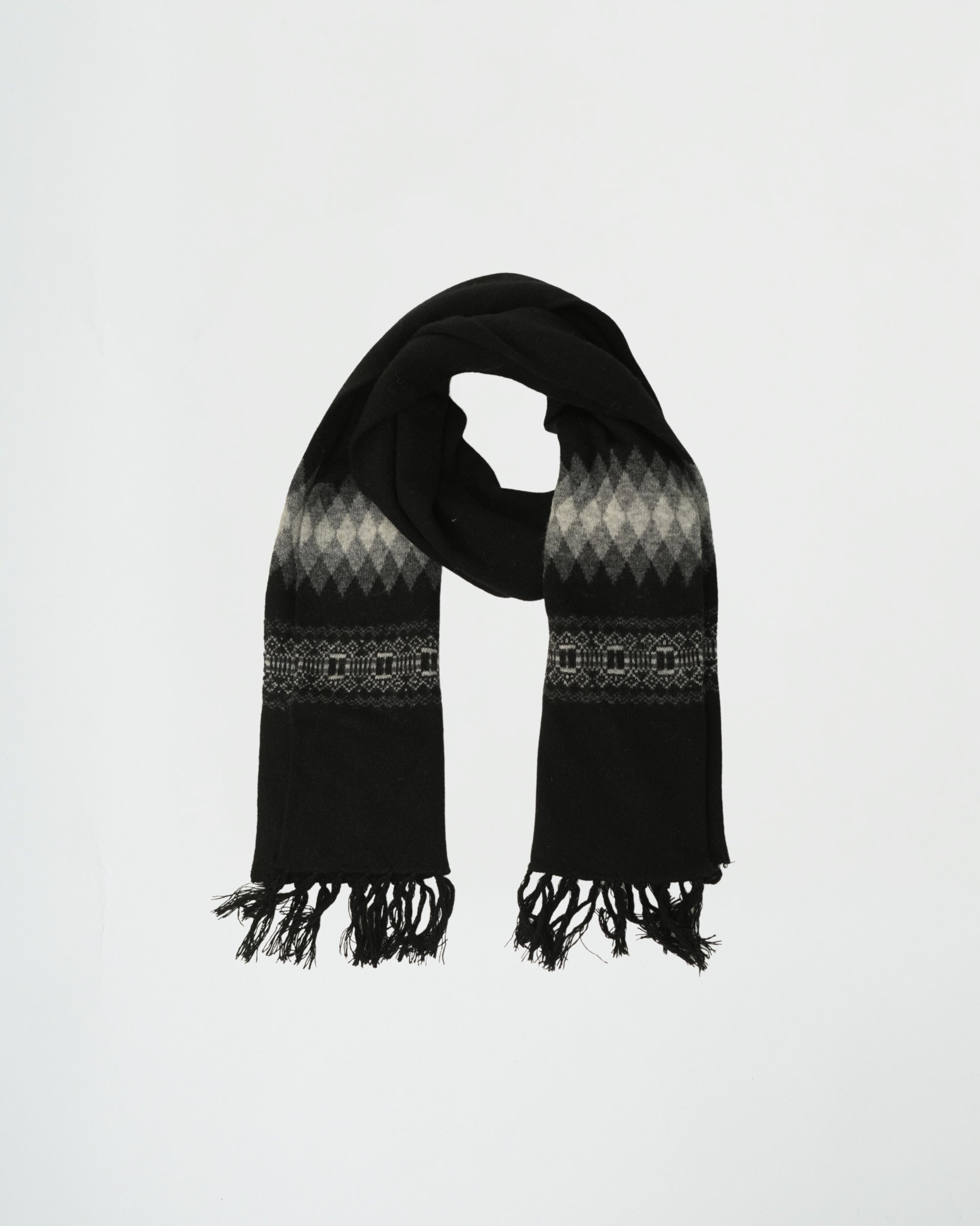 Black scarf with geometric pattern on a white background