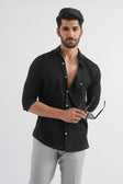 Onyx Black Viscose Linen Shirt