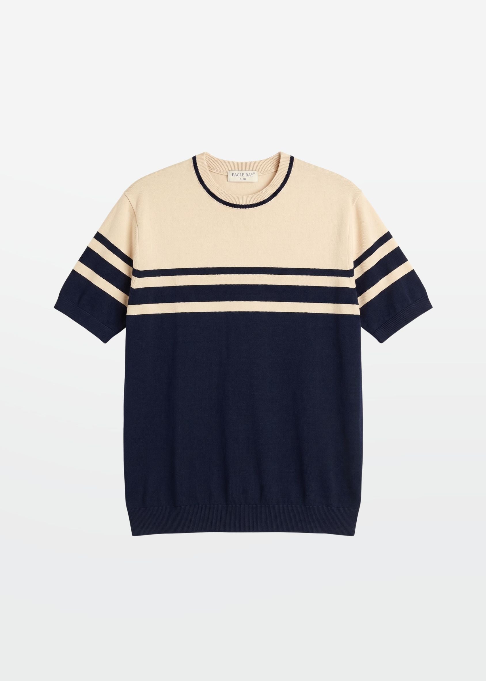 Navy Ivory Stripe Crew Neck Knit T-Shirt — Men's Knitwear India | Eagle Ray
