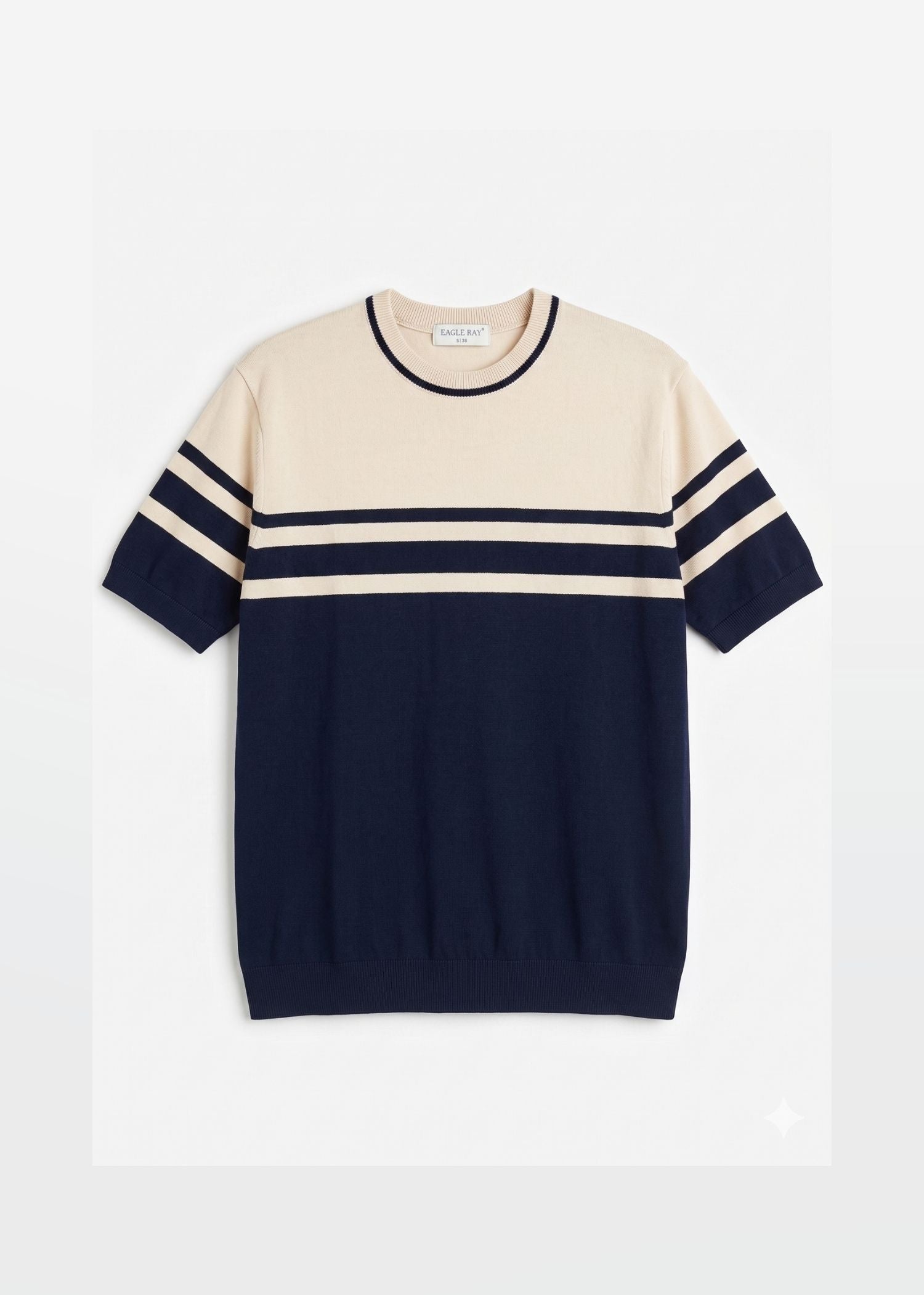 Navy Ivory Stripe Crew Neck Knit T-Shirt