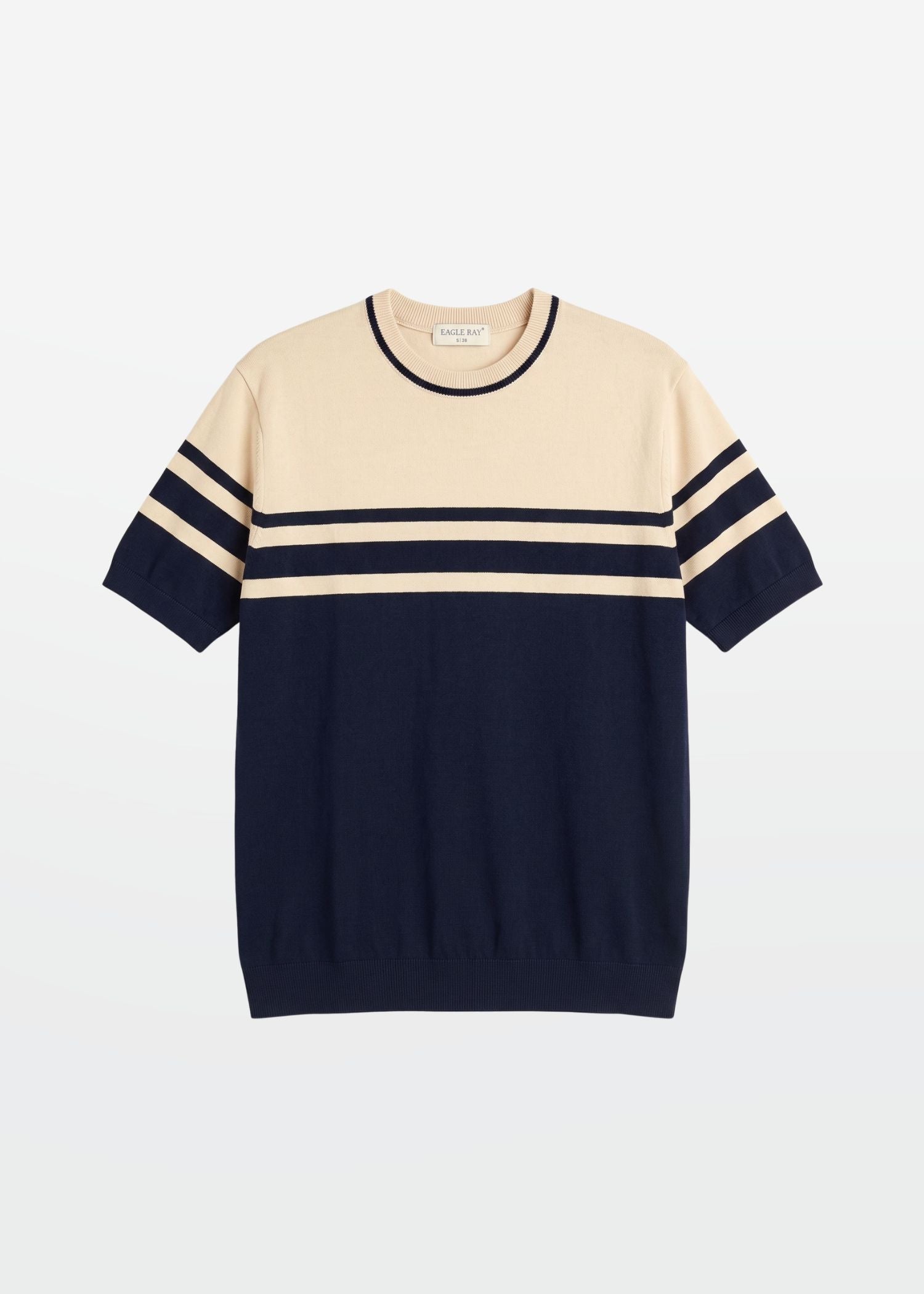 Navy Ivory Stripe Crew Neck Knit T-Shirt