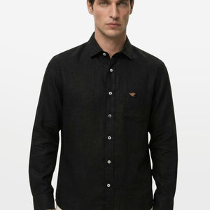Onyx Black Viscose Linen Shirt