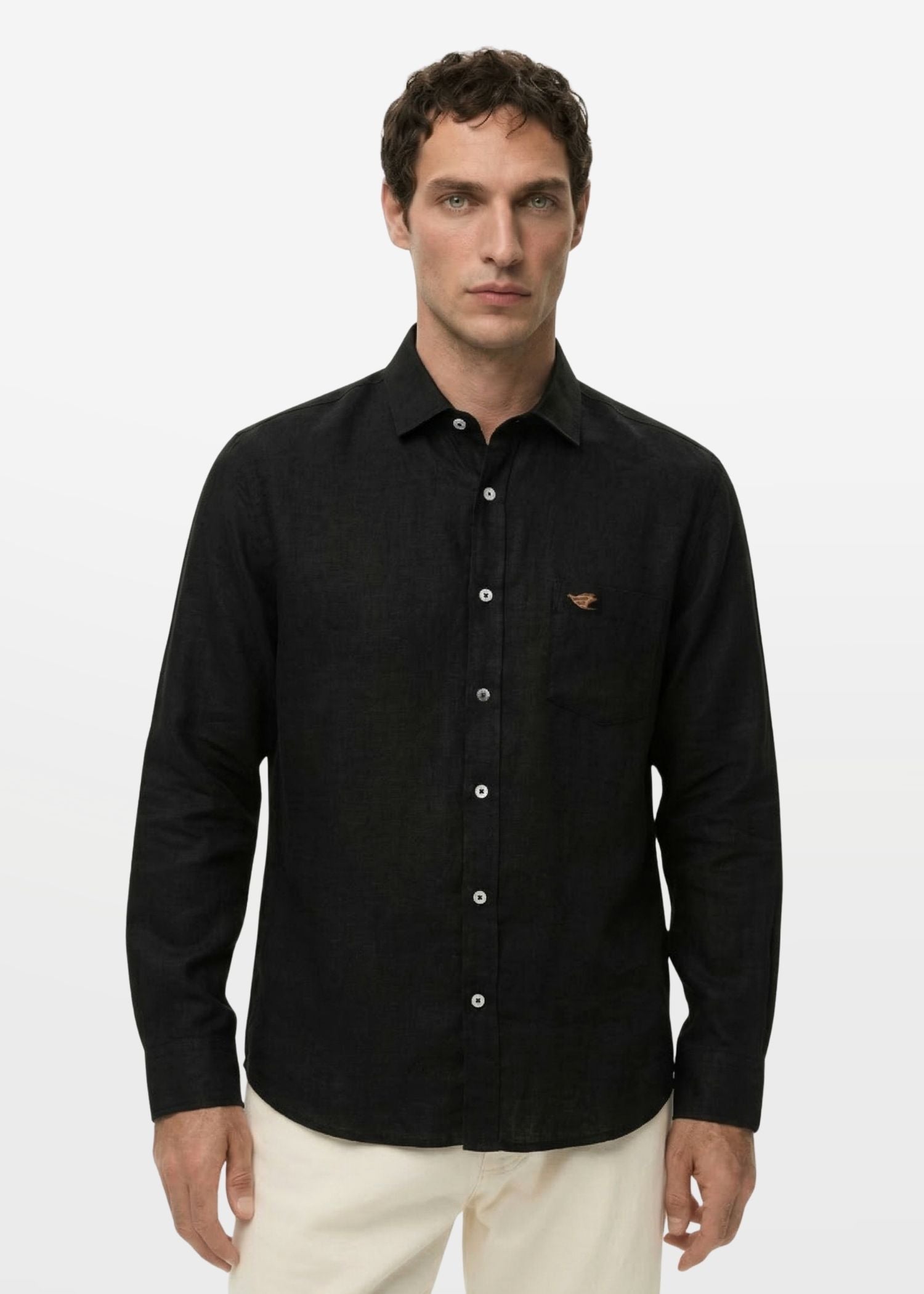 Onyx Black Viscose Linen Shirt