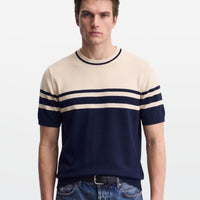 Navy Ivory Stripe Crew Neck Knit T-Shirt