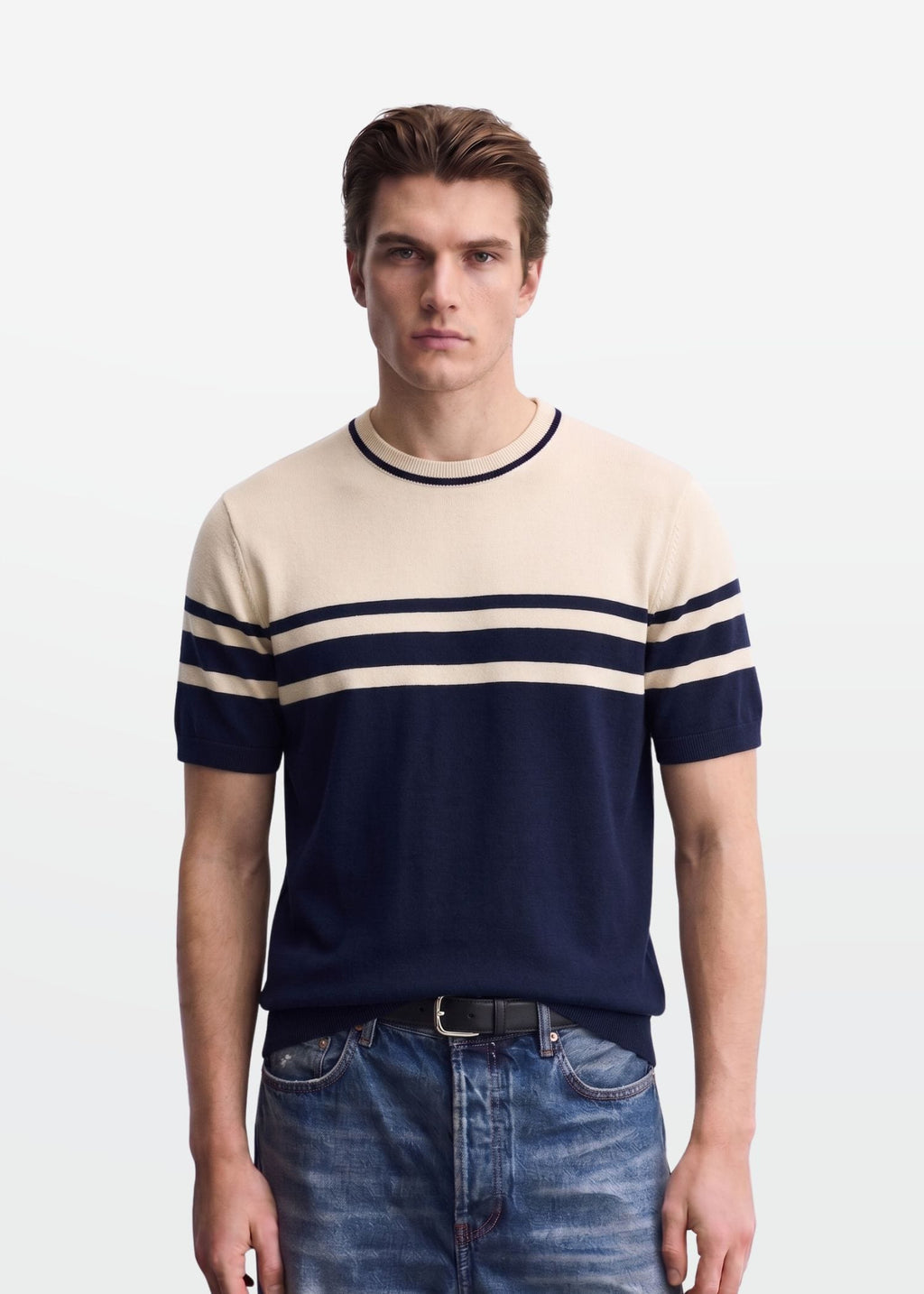 Knit Tee in Navy Ivory — Men's Knit T-Shirt | Eagle Ray