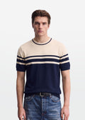 Navy Ivory Stripe Crew Neck Knit T-Shirt