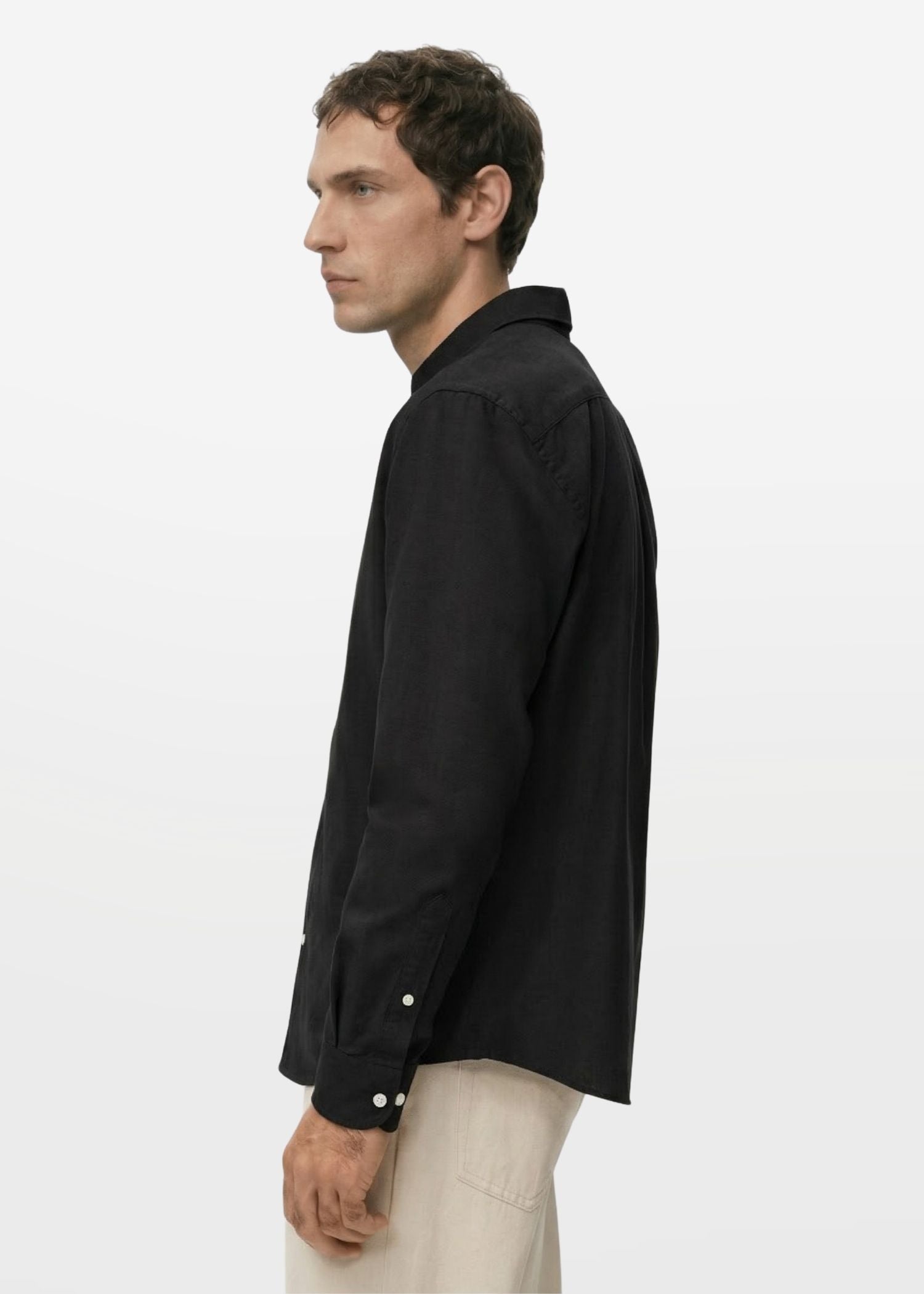 Onyx Black Viscose Linen Shirt