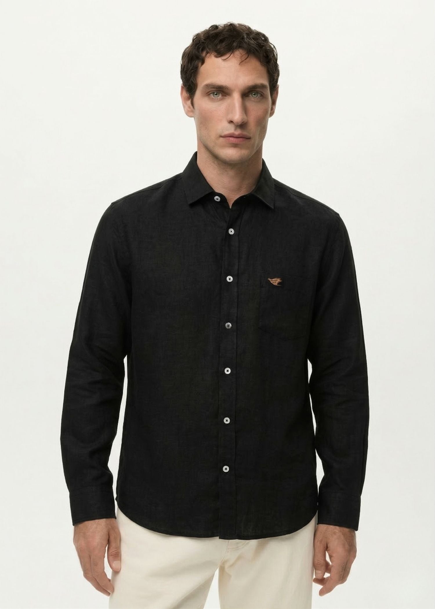 Onyx Black Viscose Linen Shirt