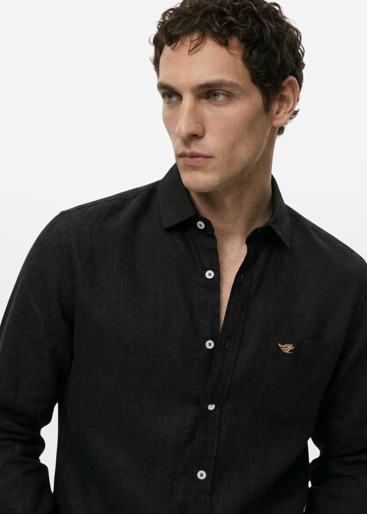 Onyx Black Viscose Linen Shirt