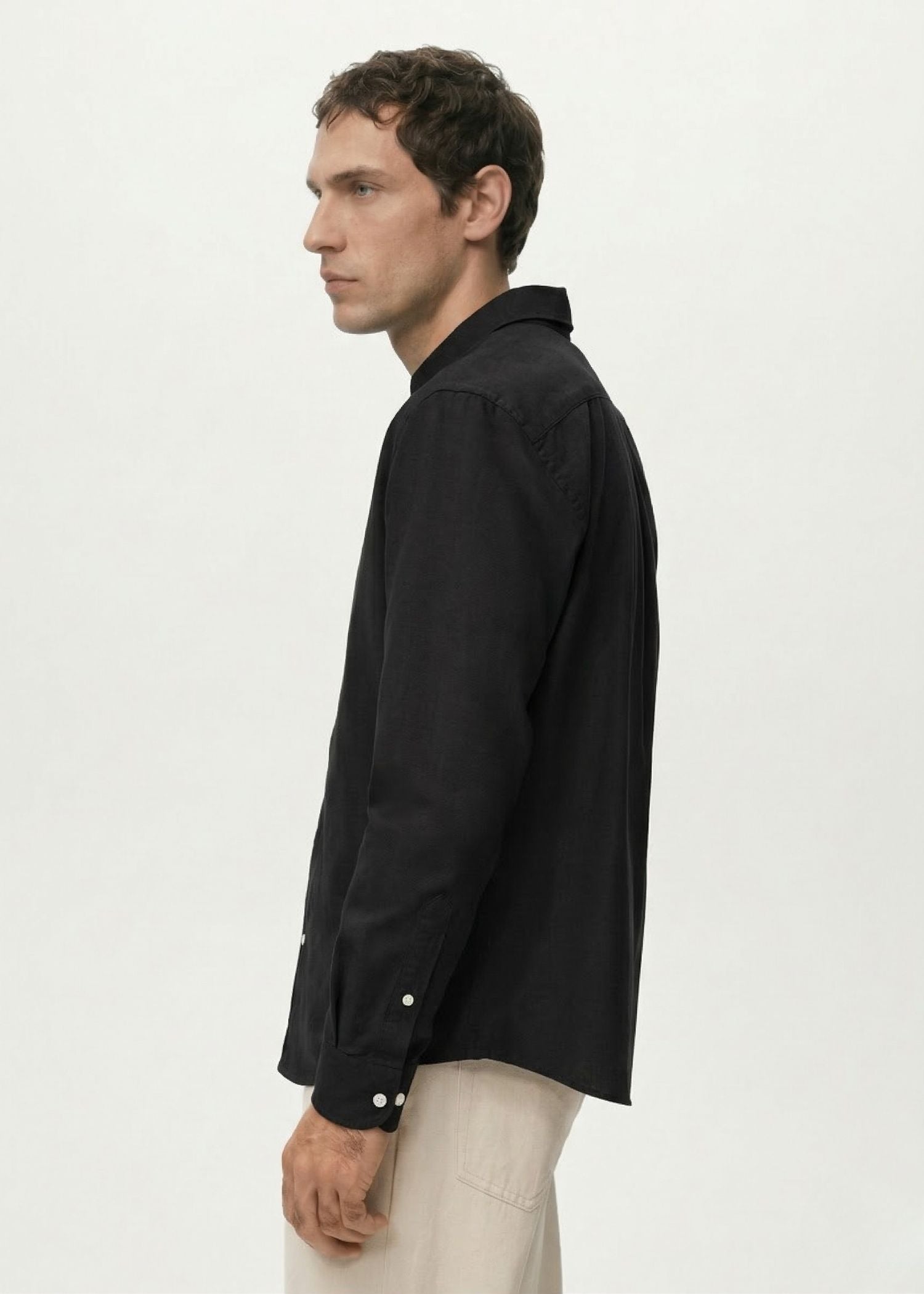 Onyx Black Viscose Linen Shirt