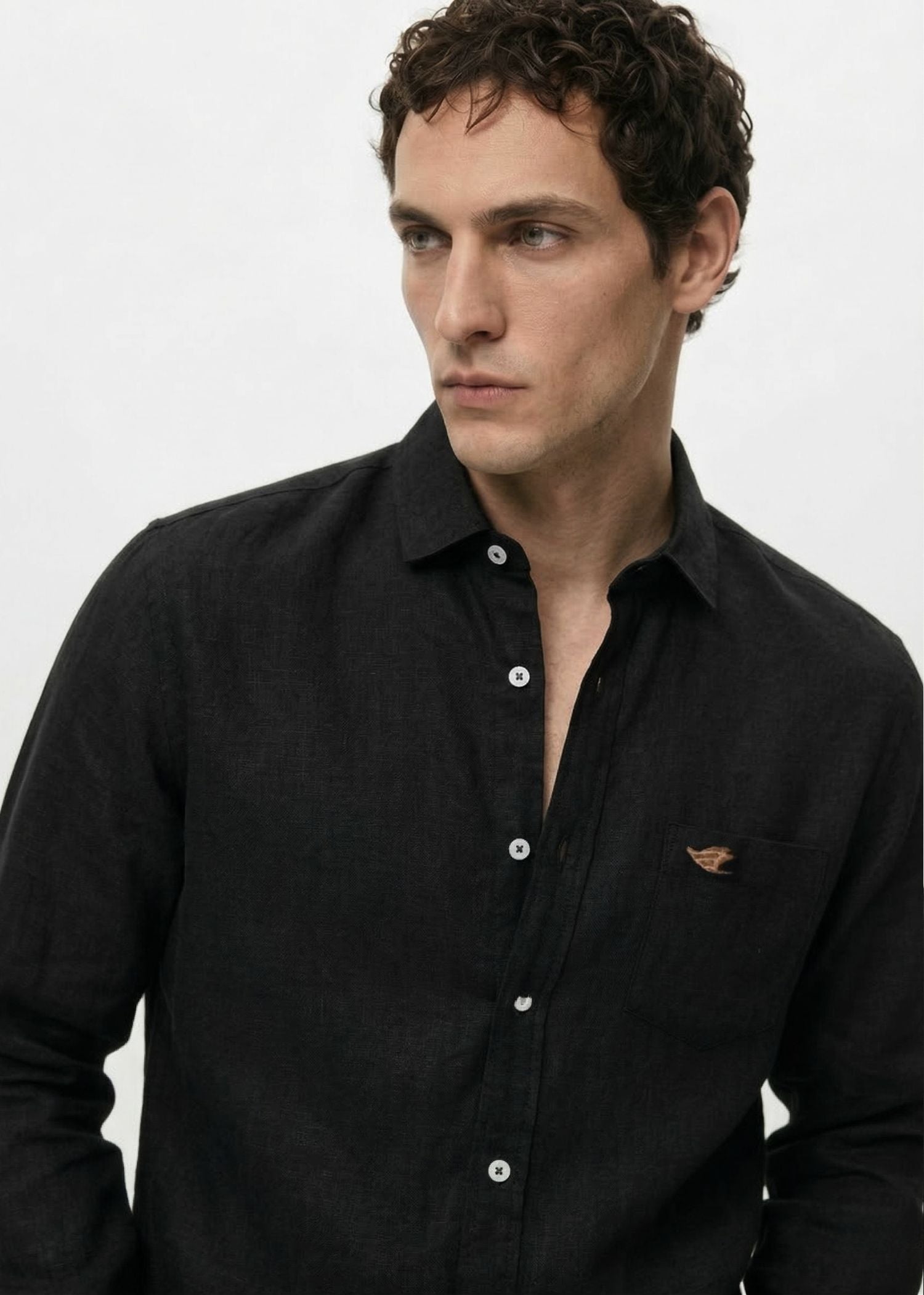 Onyx Black Viscose Linen Shirt