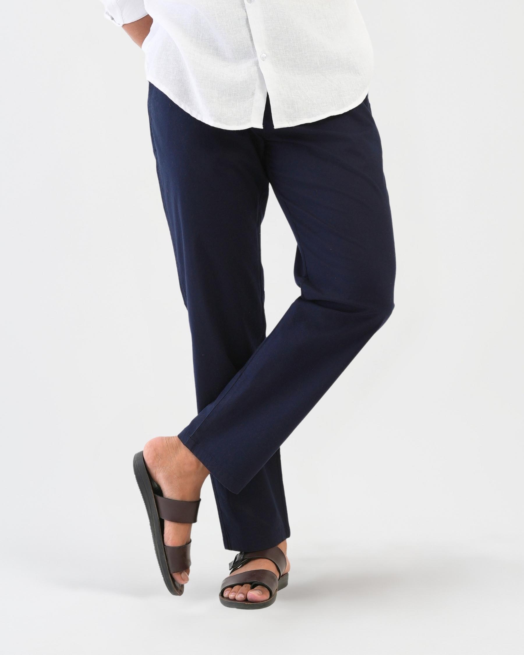 Navy Blue Cotton Drawstring Pants