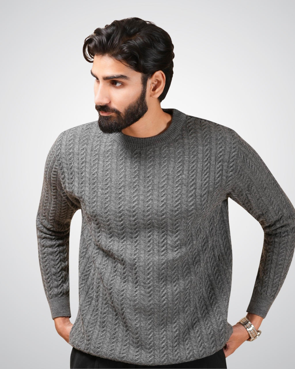 Cable Knit Sweater in Grey