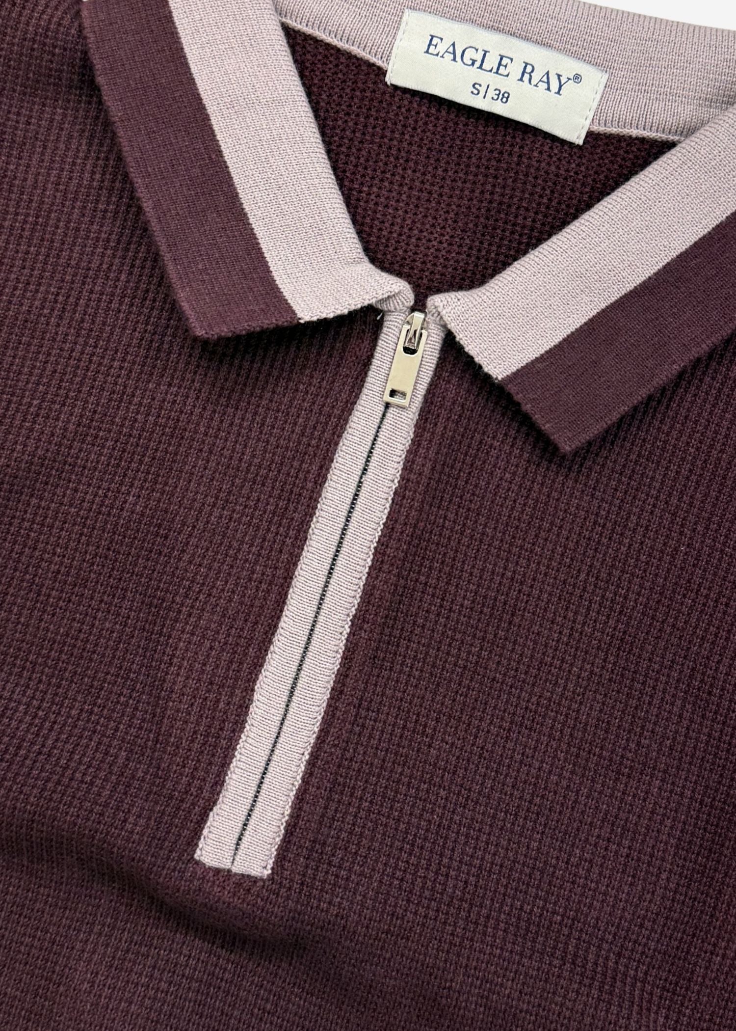 Wine Lilac Tipped Zip Polo Shirt