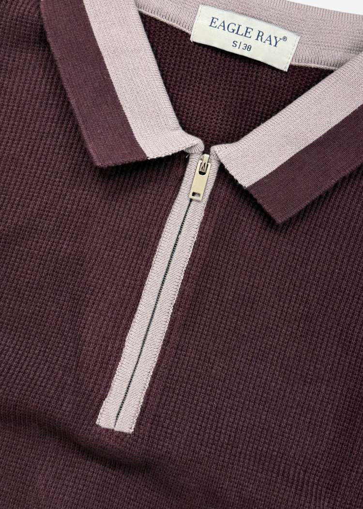 Wine Lilac Tipped Zip Polo Shirt