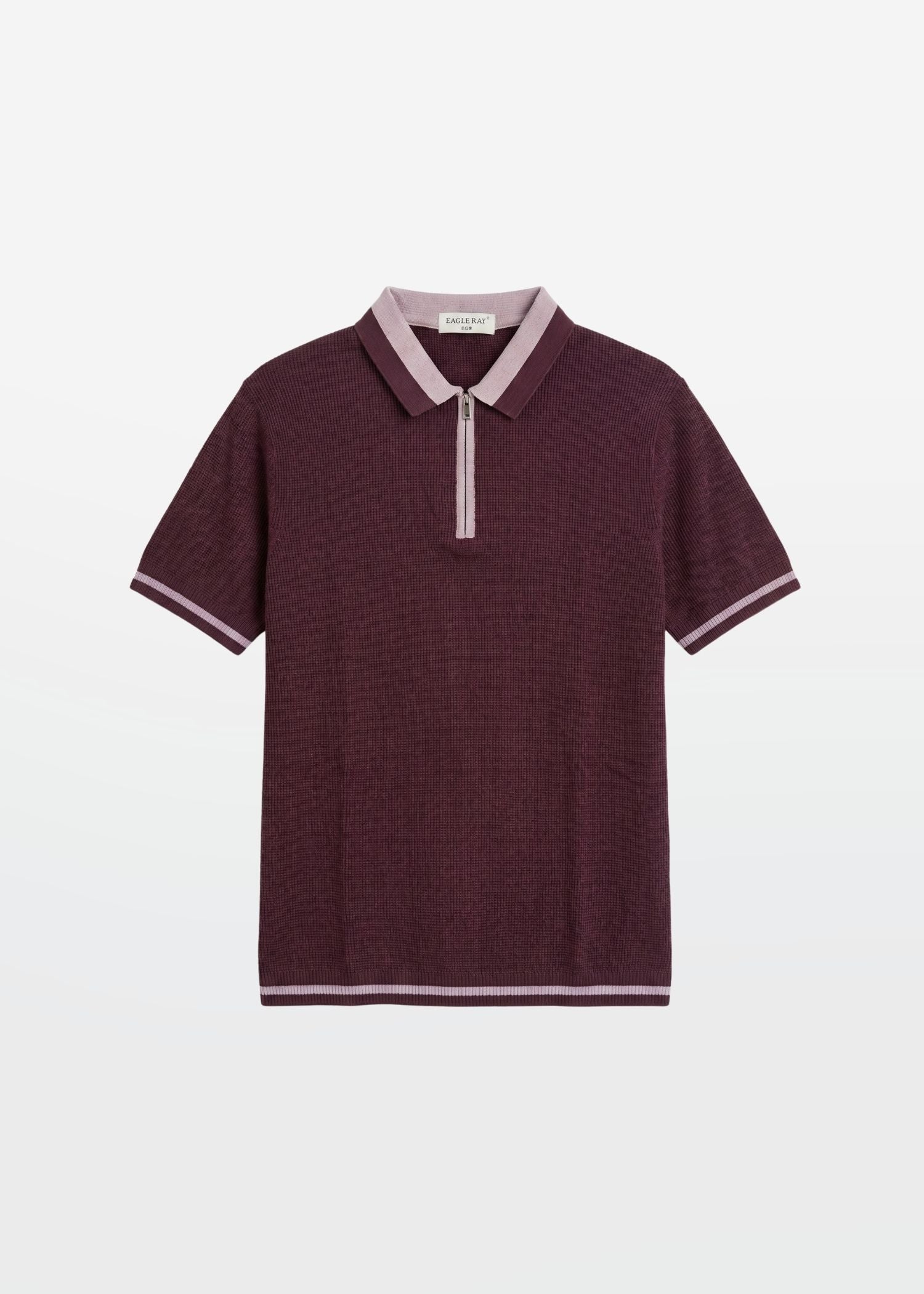 Wine Lilac Tipped Zip Polo Shirt