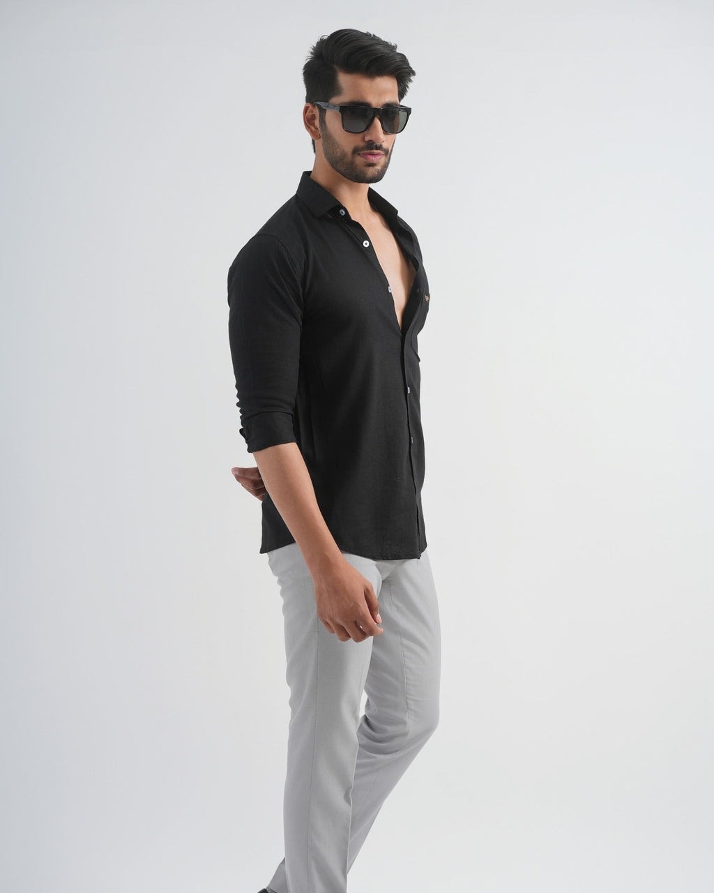 Onyx Black Viscose Linen Shirt