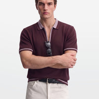Wine Lilac Tipped Zip Polo Shirt