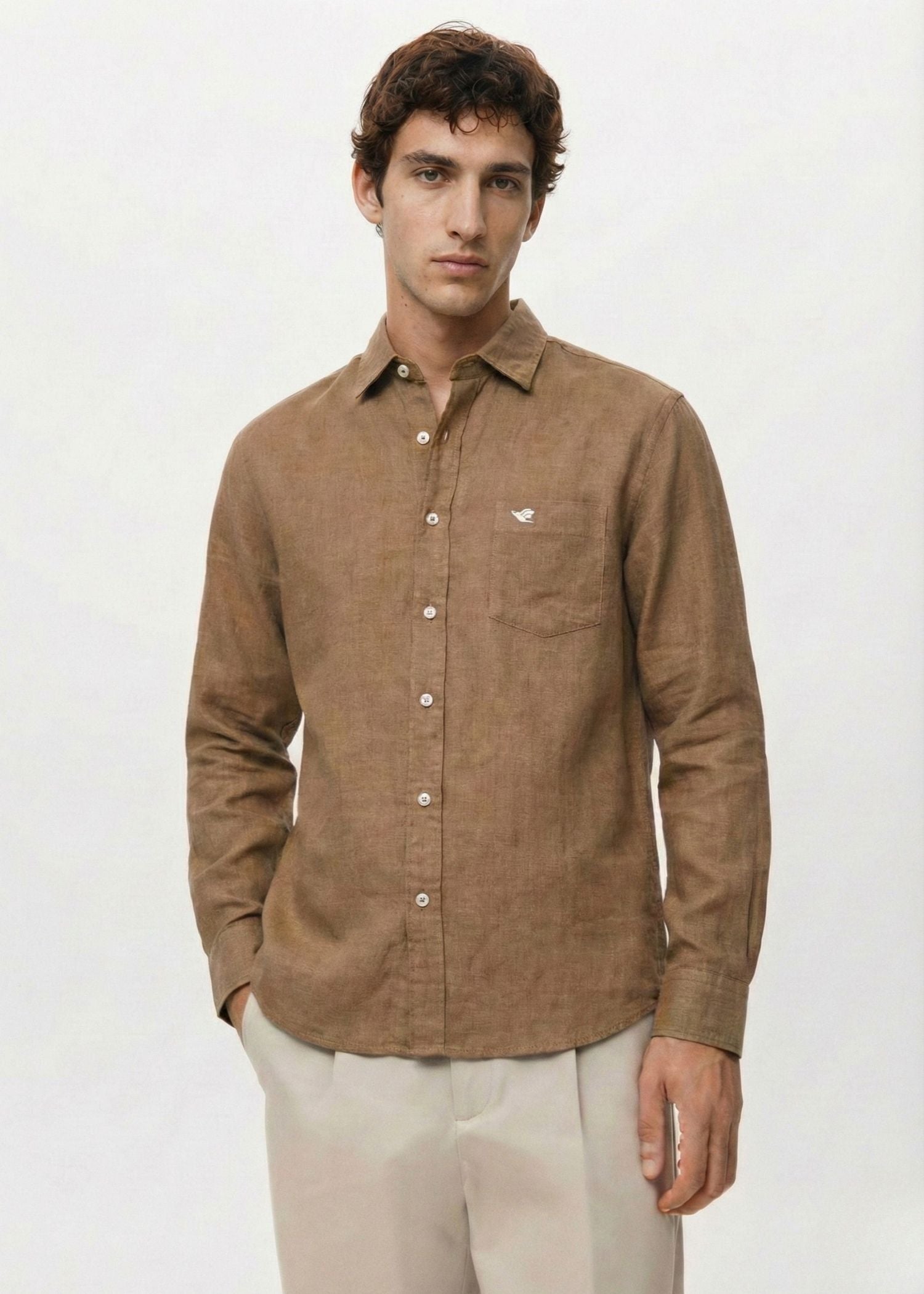 Mocha Brown Viscose Linen Shirt