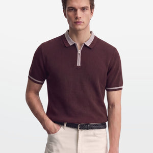 Wine Lilac Tipped Zip Polo Shirt