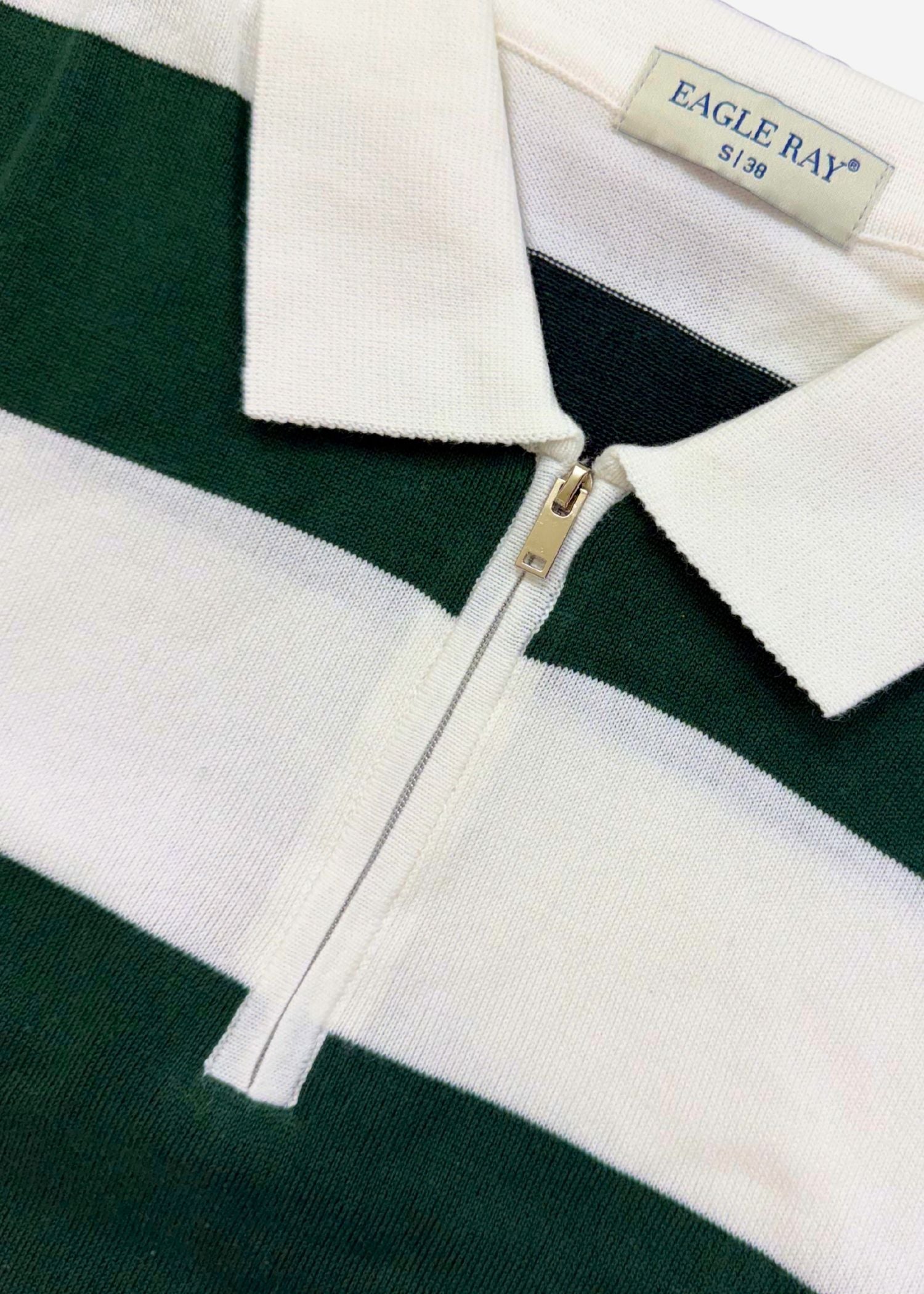 Green Block Stripe Zip Polo Shirt