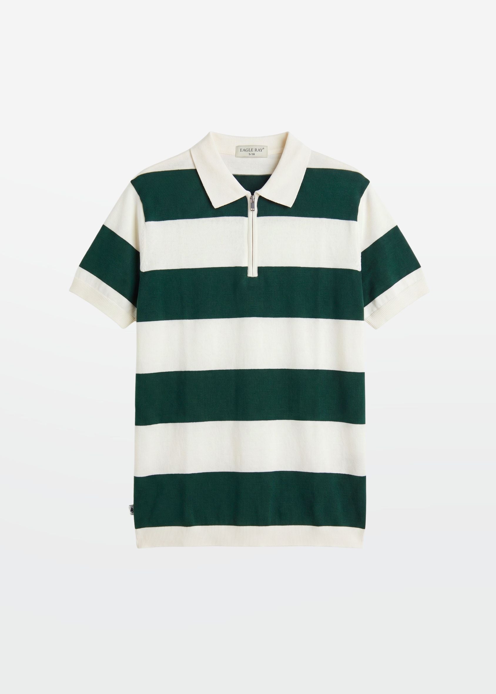 Green Block Stripe Zip Polo Shirt — Men's Zip Polo Shirt | Eagle Ray
