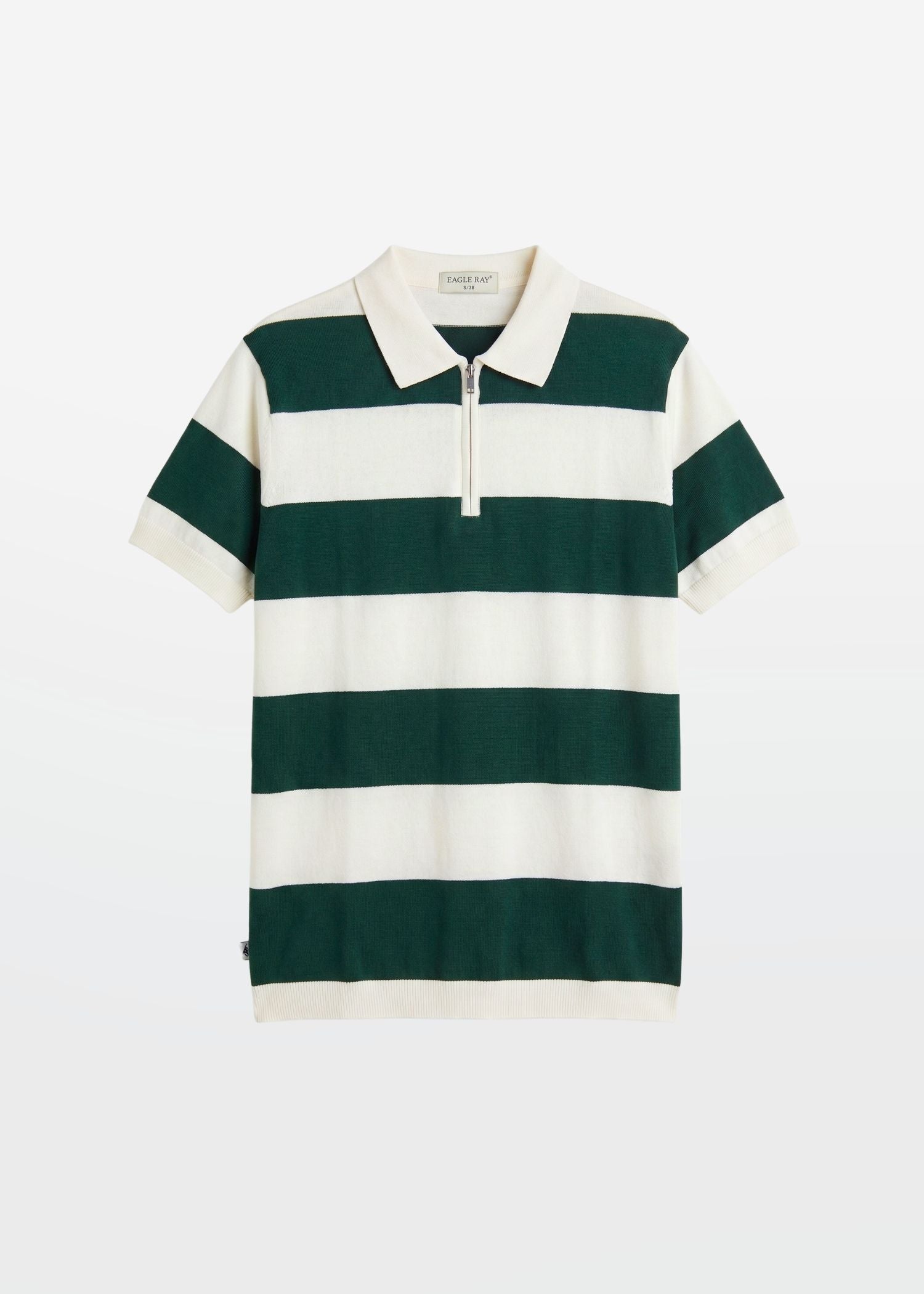 Green Block Stripe Zip Polo Shirt
