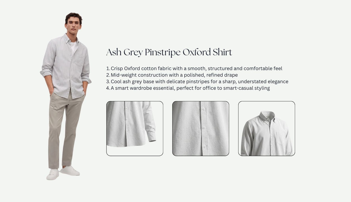 Relaxed Fit Ash Grey Pinstripe Shirt