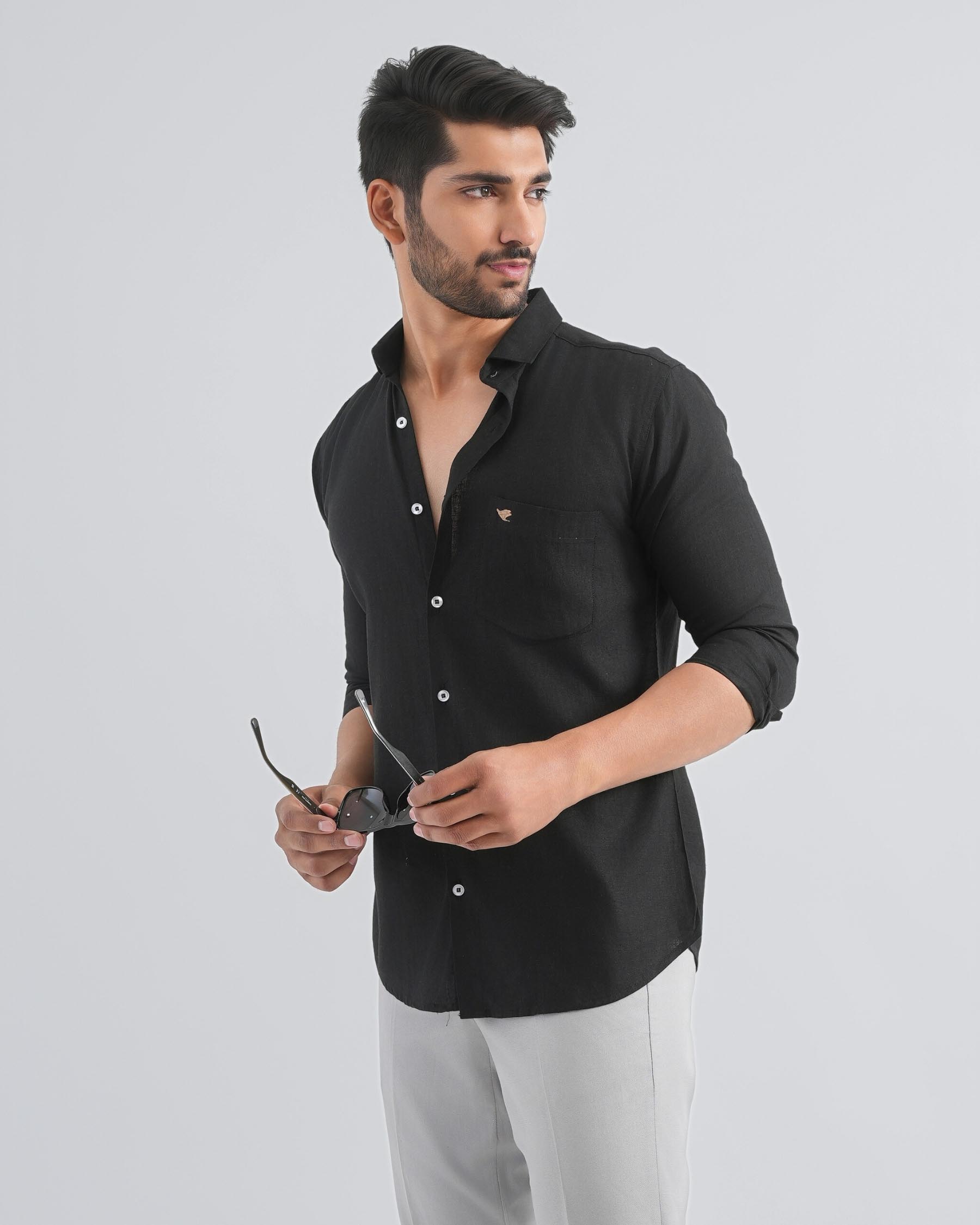 Onyx Black Viscose Linen Shirt