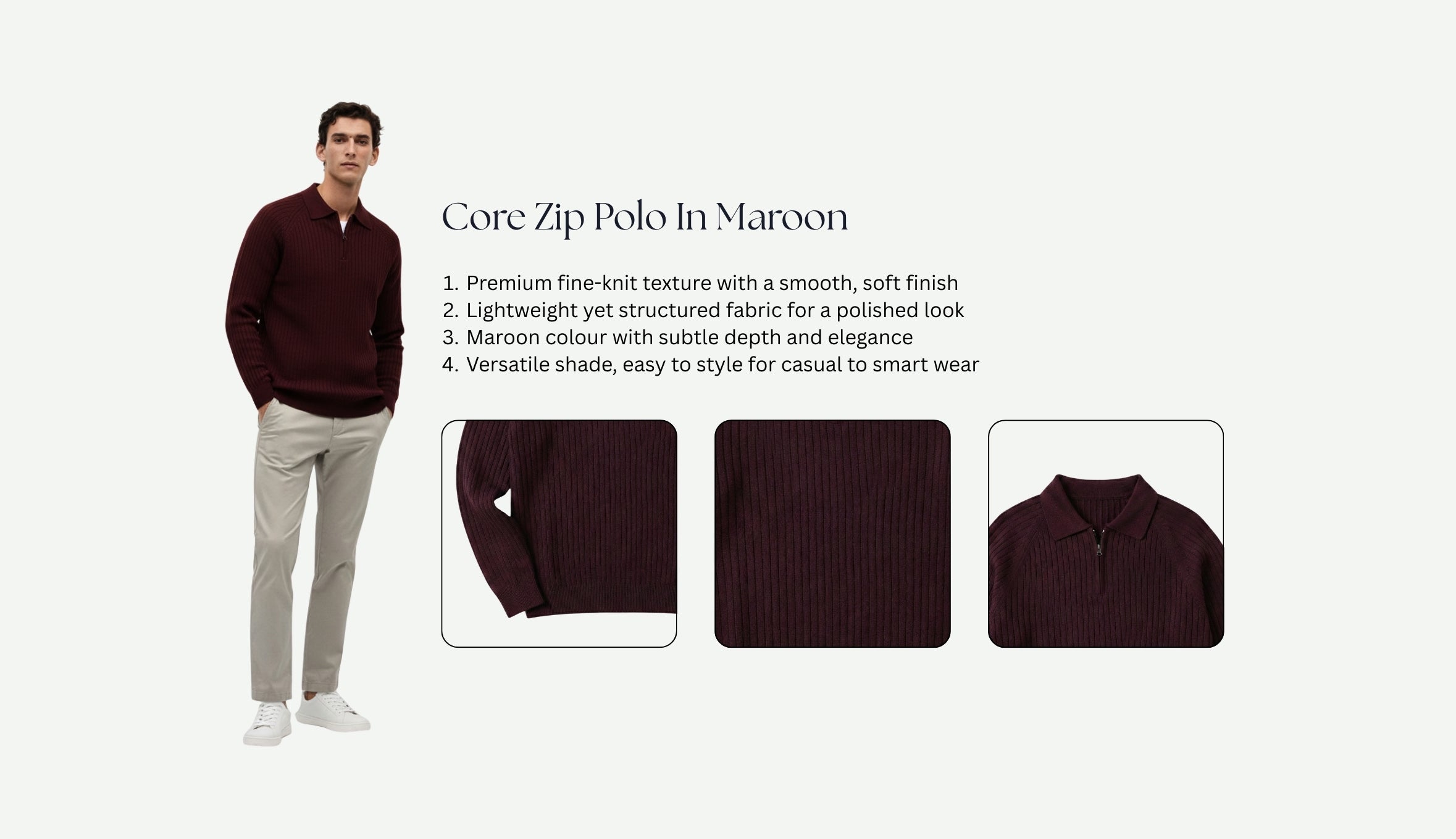 Core Zip Polo in Maroon
