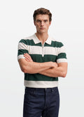 Green Block Stripe Zip Polo Shirt