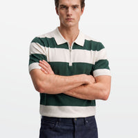 Green Block Stripe Zip Polo Shirt