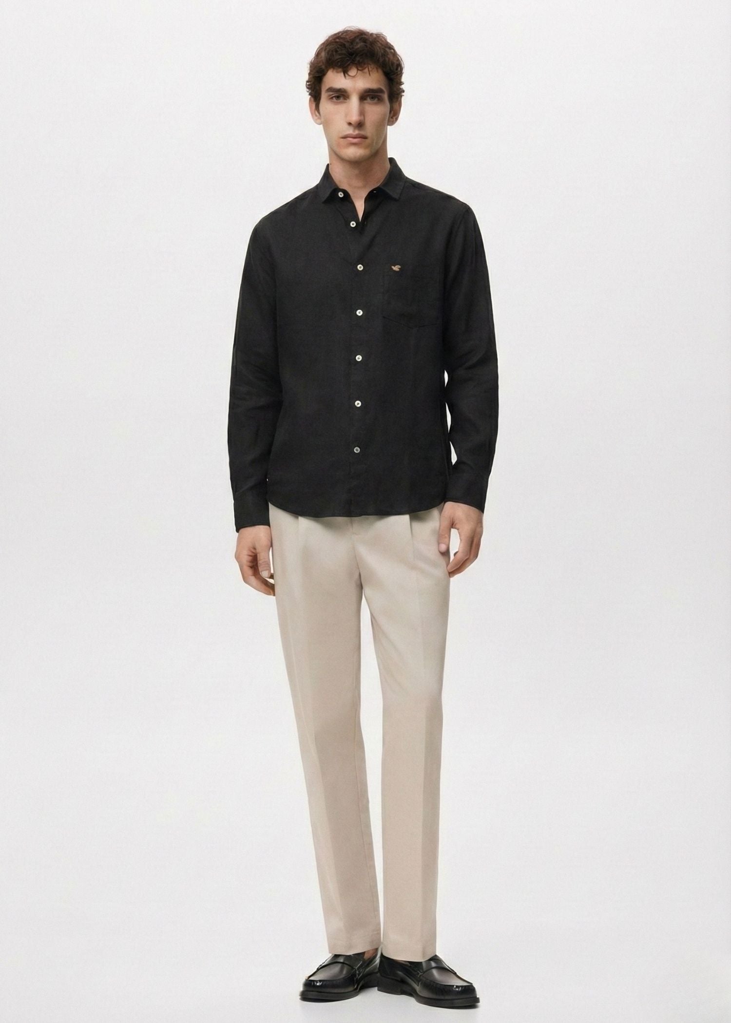 Onyx Black Viscose Linen Shirt