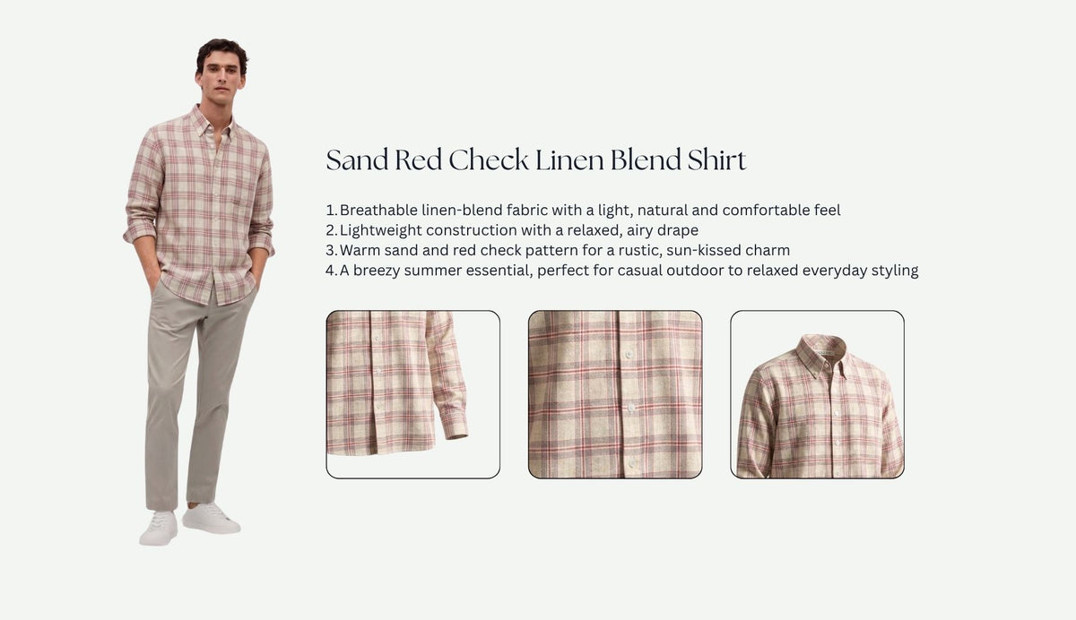 Sand Red Check Linen Blend Shirt