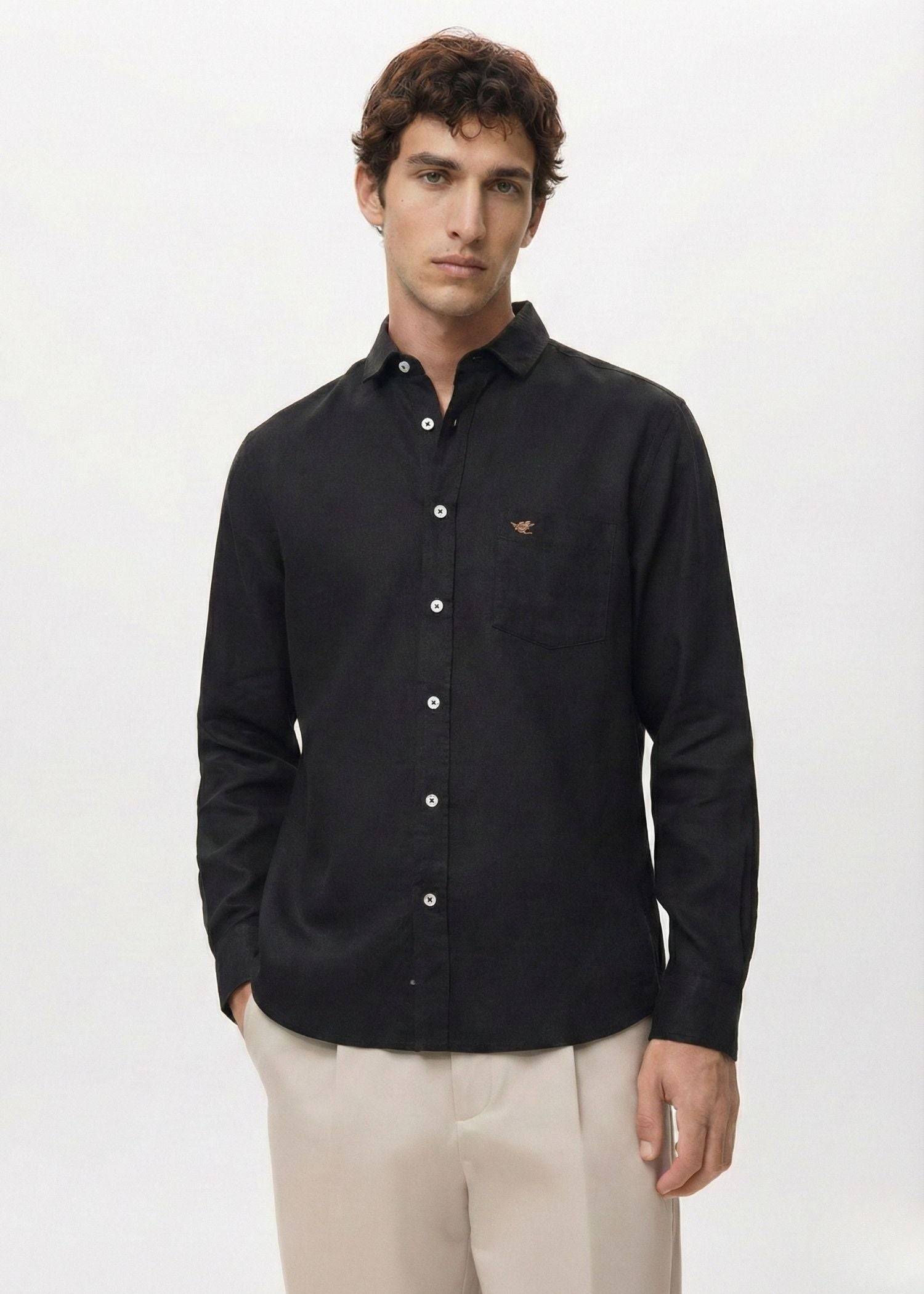 Onyx Black Viscose Linen Shirt