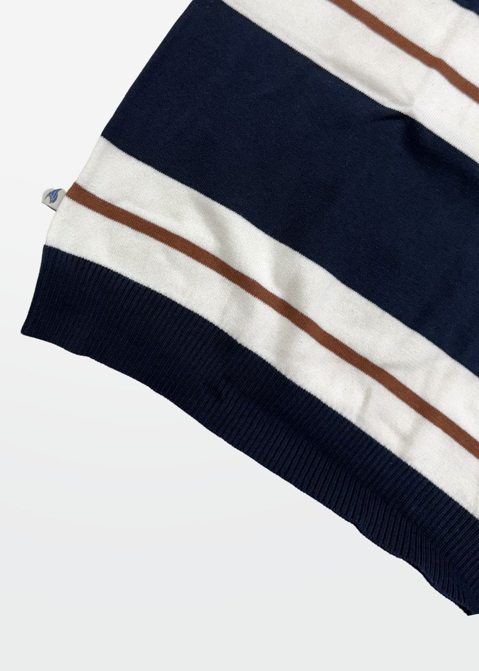 Navy Ivory Stripe Full Sleeve Knit T-Shirt