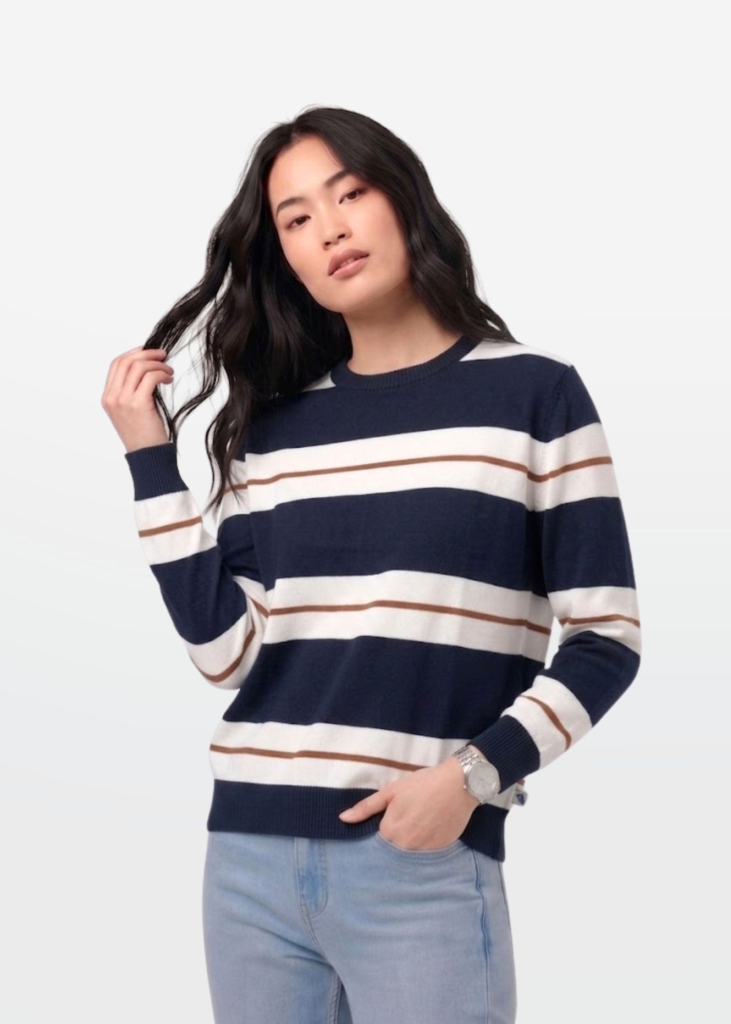 Navy Ivory Stripe Full Sleeve Knit T-Shirt