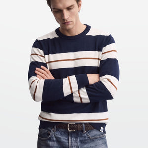 Navy Ivory Stripe Full Sleeve Knit T-Shirt