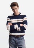 Navy Ivory Stripe Full Sleeve Knit T-Shirt
