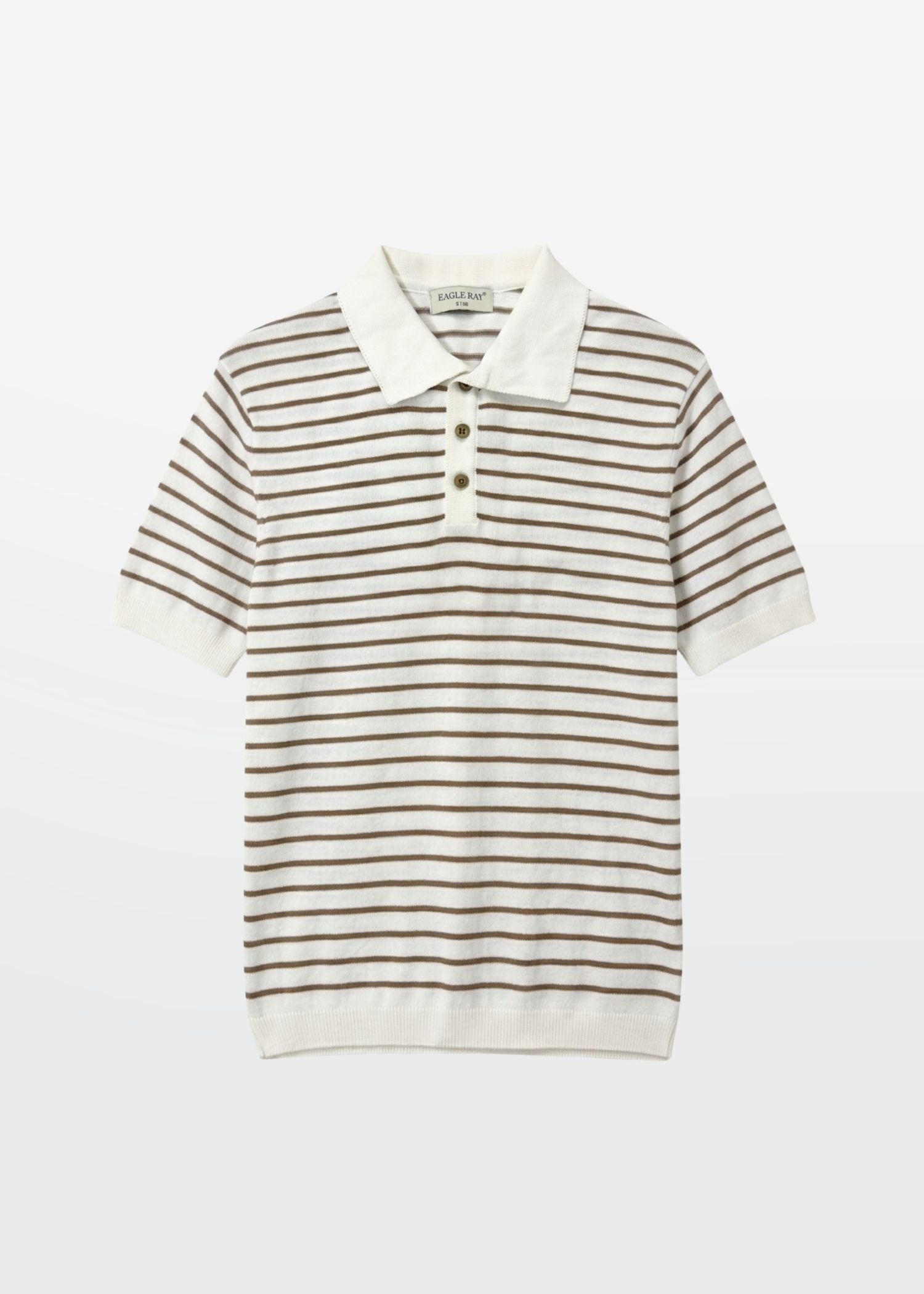 Brown Stripe Knit Polo Shirt