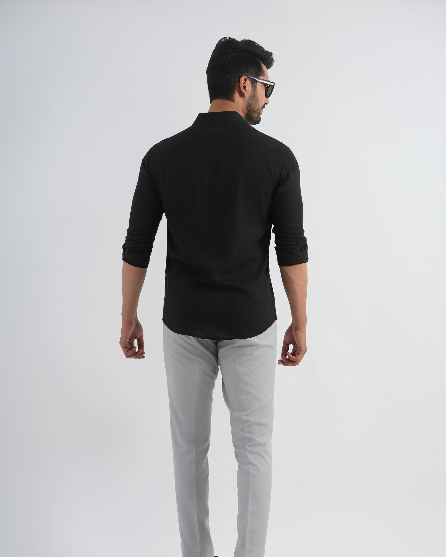 Onyx Black Viscose Linen Shirt