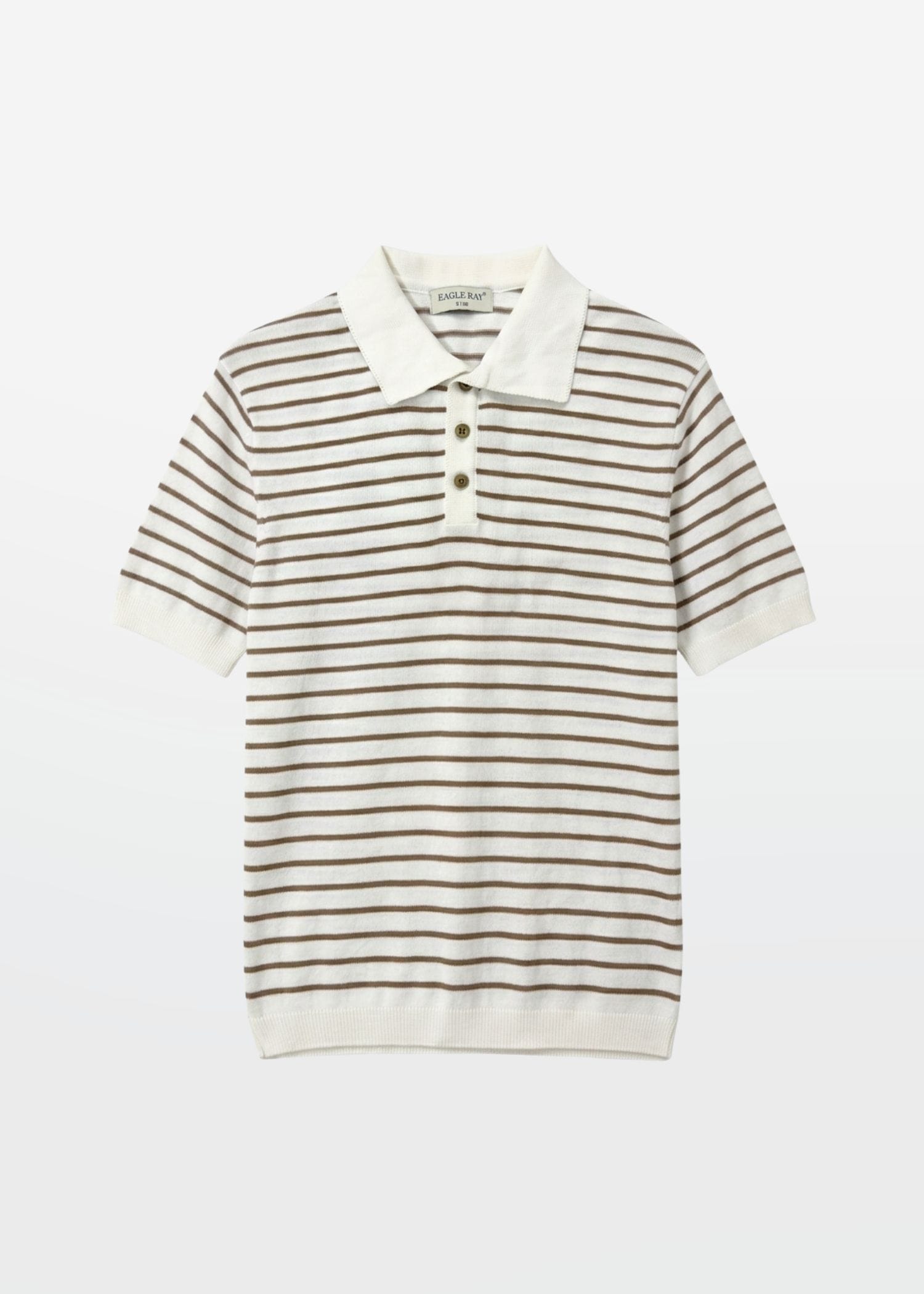 Brown Stripe Knit Polo Shirt — Men's Cotton Knit Polo | Eagle Ray