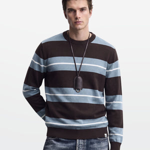 Brown Blue Stripe Full Sleeve Knit T-Shirt