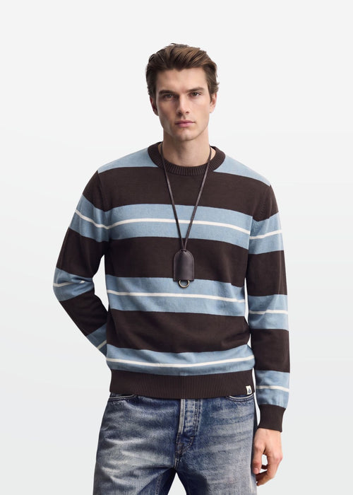 Brown Blue Stripe Full Sleeve Knit T-Shirt — Men's Knitwear India | Eagle Ray